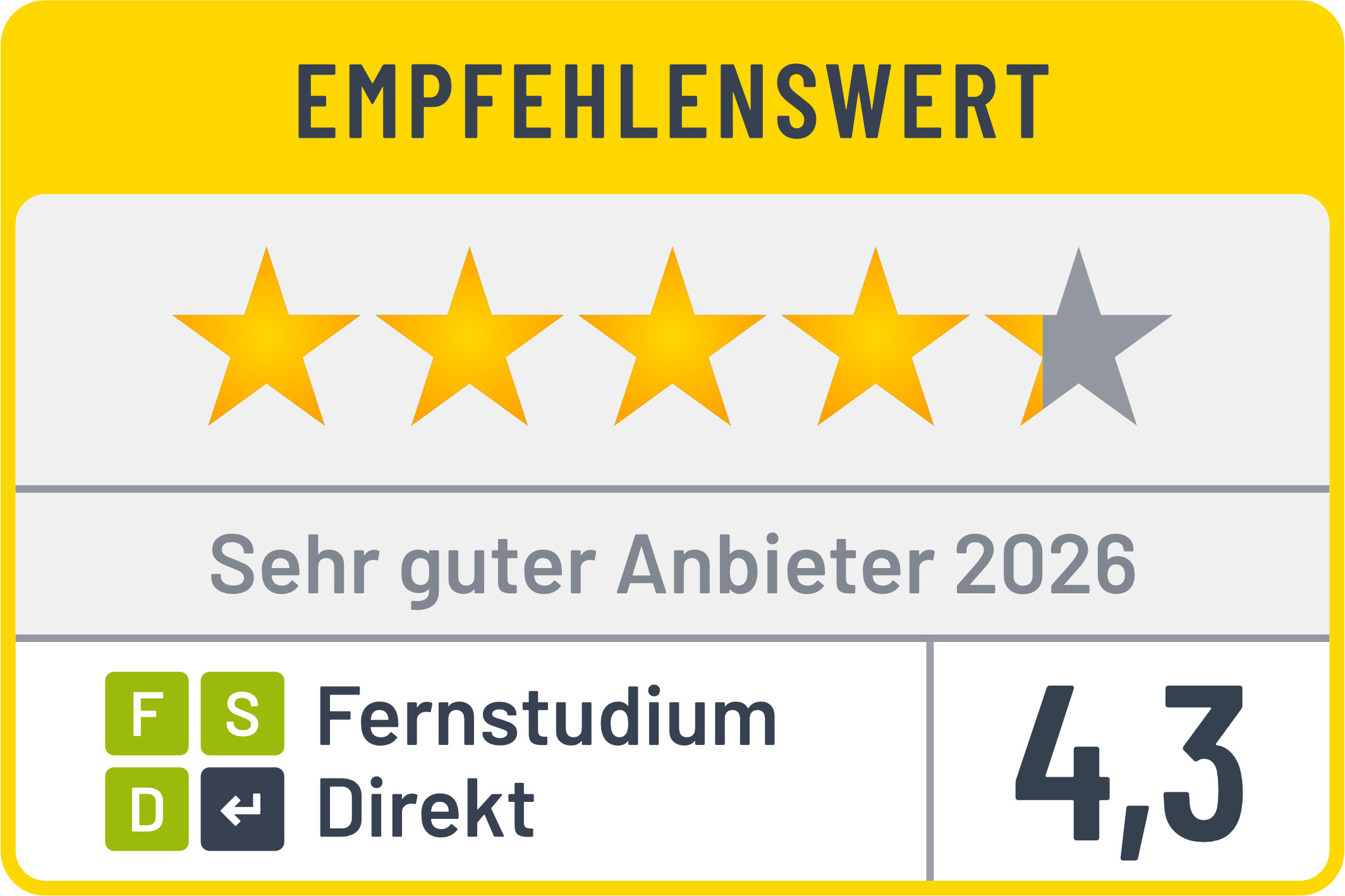 Fernstudium Direkt Siegel 4,3 2026